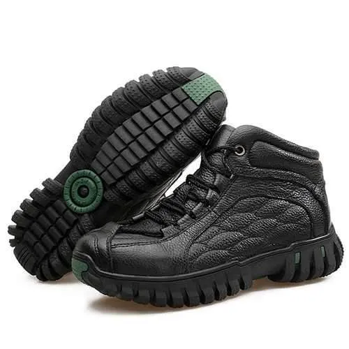 Men Soft Leather Wear Resistance Outsole Fur Lining Outdoor High Top Boots