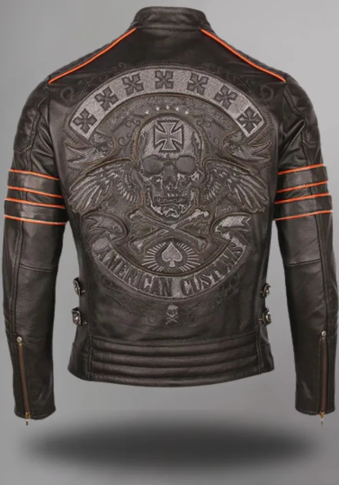 Men's biker SKULL LEATHER JACKET BLACK