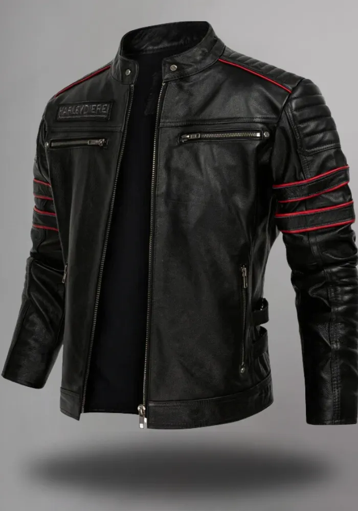 Men's biker SKULL LEATHER JACKET BLACK