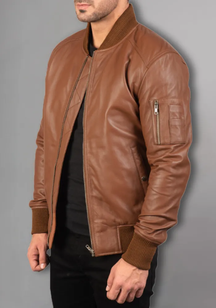 Mens Black Biker vintage Leather Bomber Jacket