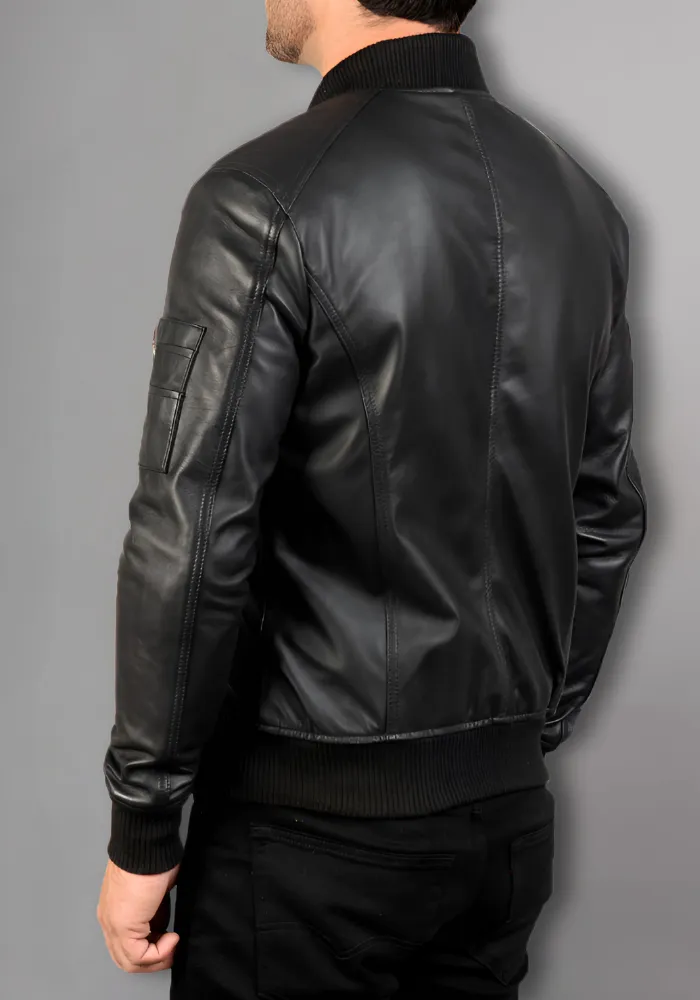 Mens Black Biker vintage Leather Bomber Jacket