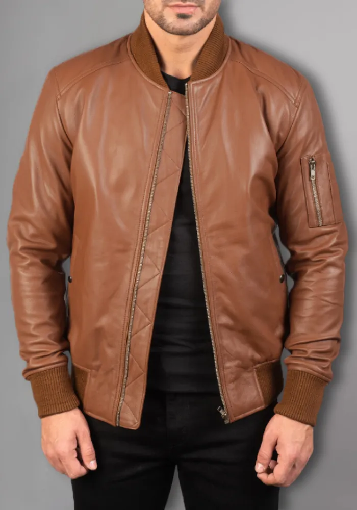 Mens Black Biker vintage Leather Bomber Jacket