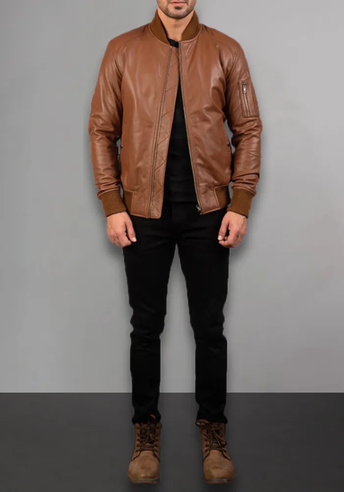 Mens Black Biker vintage Leather Bomber Jacket