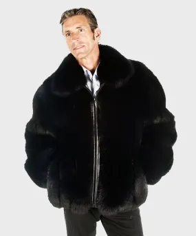 Men's Black Fox Fur Bomber Jacket