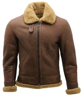 Men's Brown B3 Shearling Sheepskin Aviator Jacket