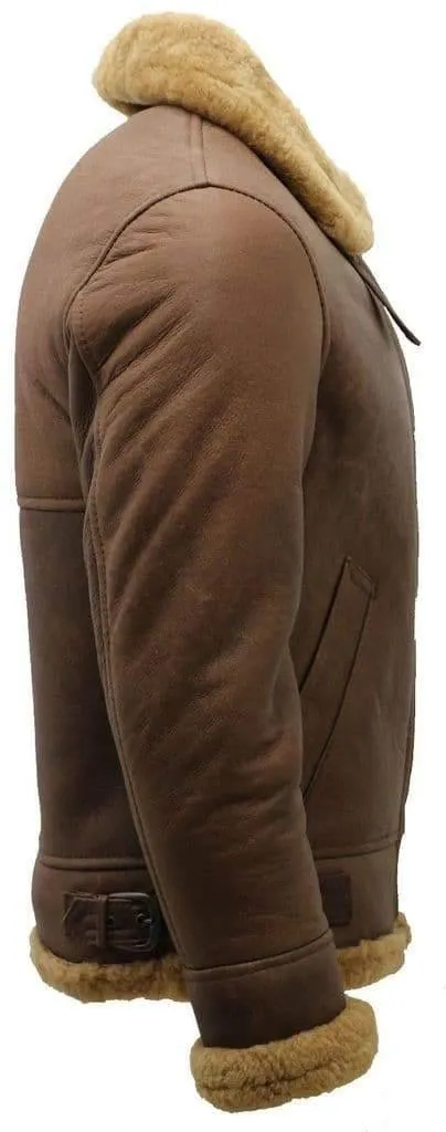 Men's Brown B3 Shearling Sheepskin Aviator Jacket