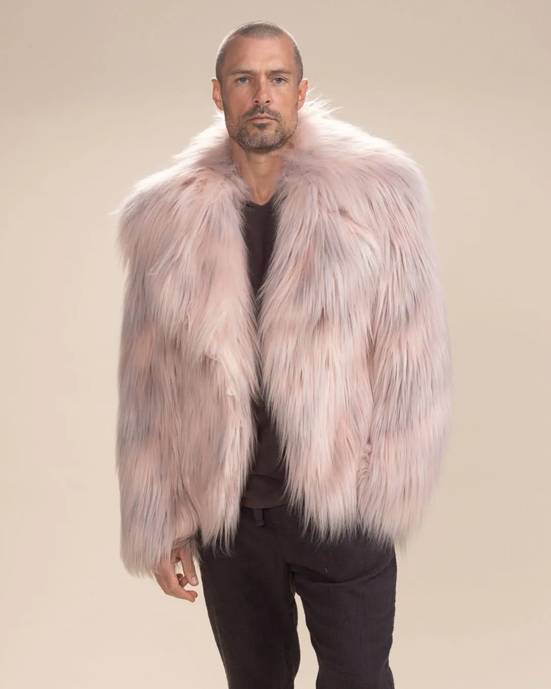 Men's Pink Faux Fur Jacket | Shaggy Mongolian Llama