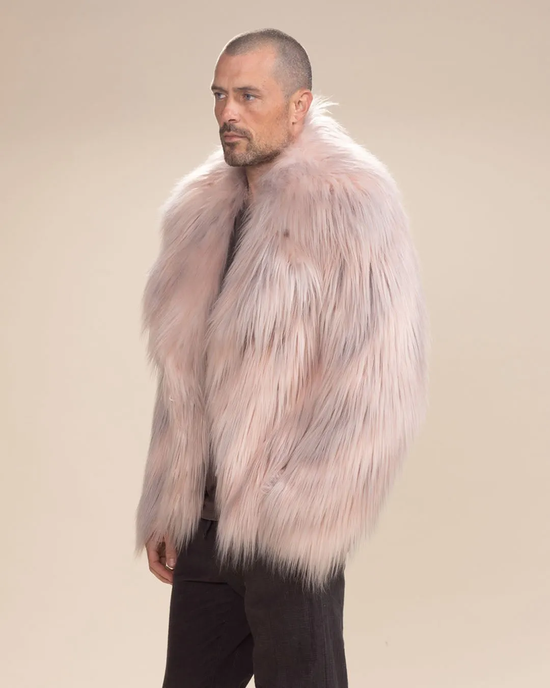 Men's Pink Faux Fur Jacket | Shaggy Mongolian Llama