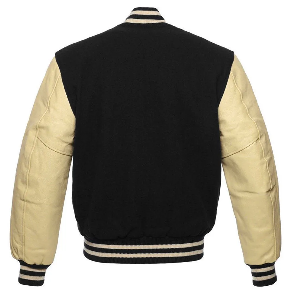 Mens varsity bomber Wool leather jacket