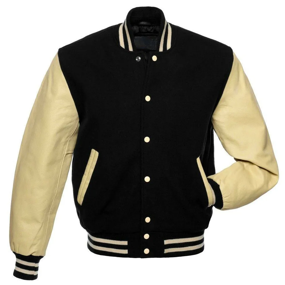 Mens varsity bomber Wool leather jacket