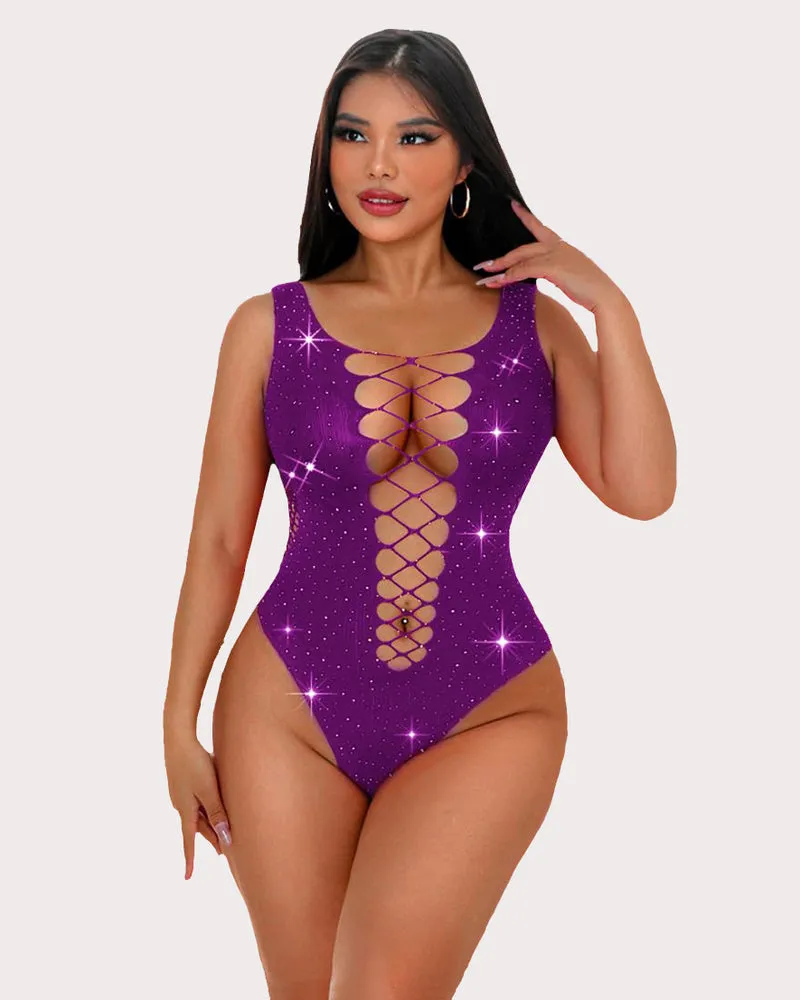 Mesh Rhinestone Bodysuit Sparkle Fishnet Lingerie