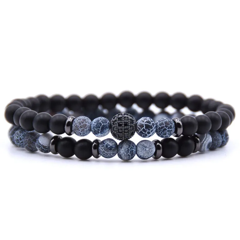 Micro-Inlaid Zircon Bracelet with 6mm Natural Stone Beads