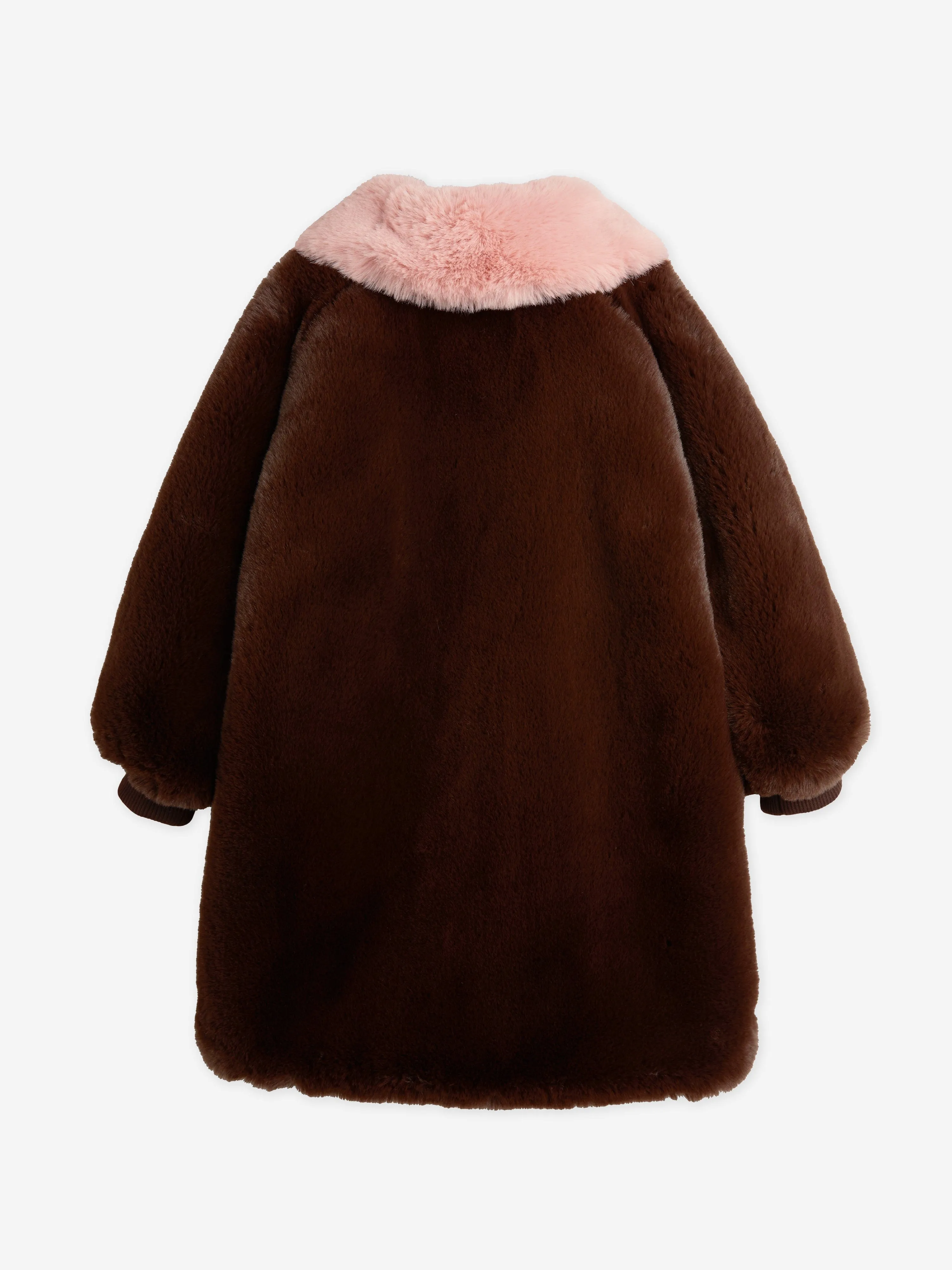 Mini Rodini Girls Fluffy Faux Fur Coat in Brown