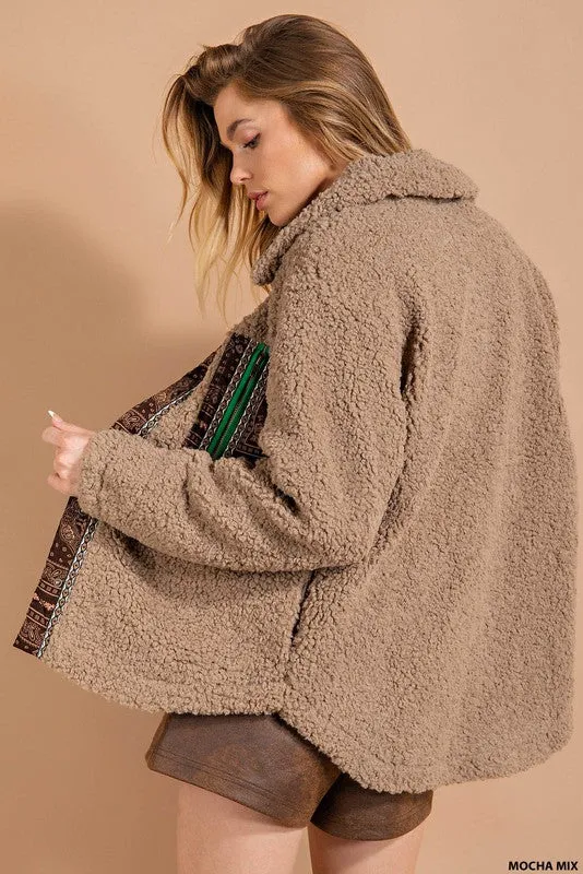 Mocha Mix Button Front Closure Oversized Shacket