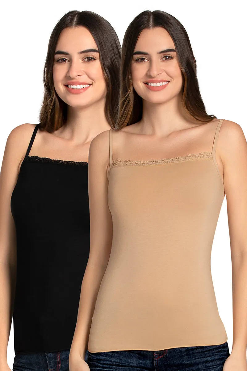 Modal Lace Camisole (Pack of 2) - Blk_Hazelnut