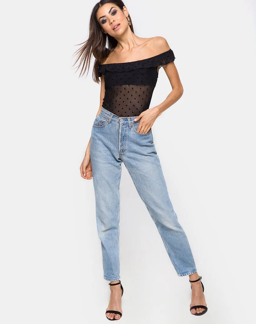 Natalia Off The Shoulder Bodice in Polka Net Black