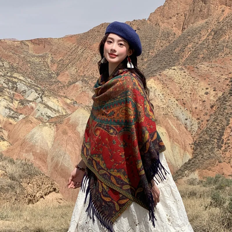 New Tibetan Scarf Female Shawl Retro Cashew Poncho Scarf