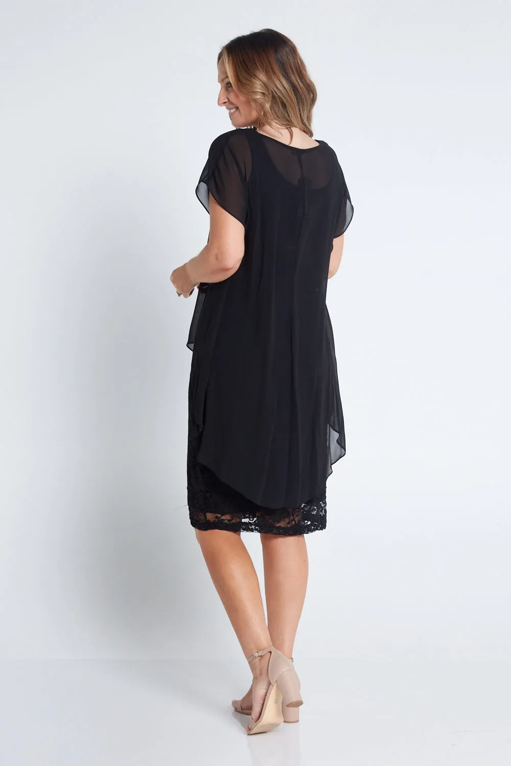 Ophelia Lace & Chiffon Dress - Black