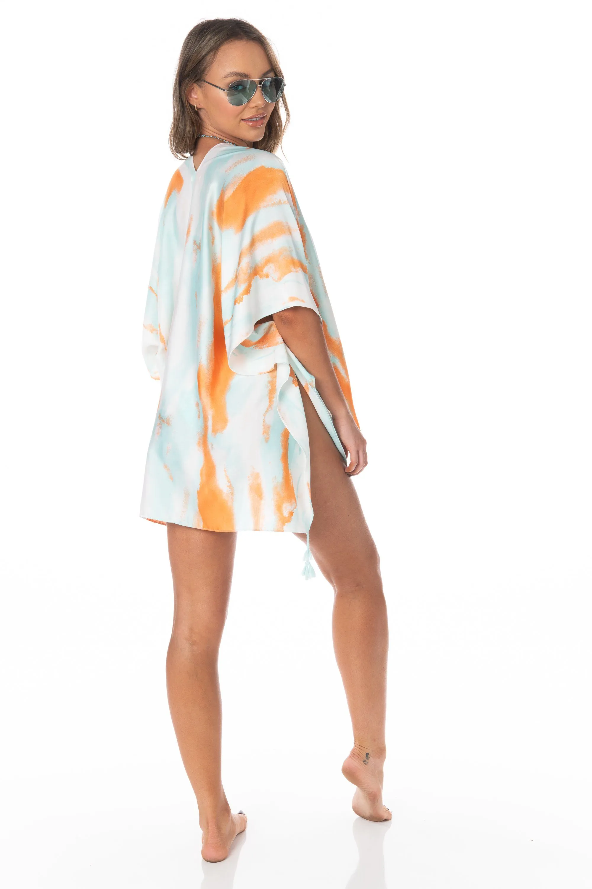 Orange Blue Tie Dye Tassel Cover Up