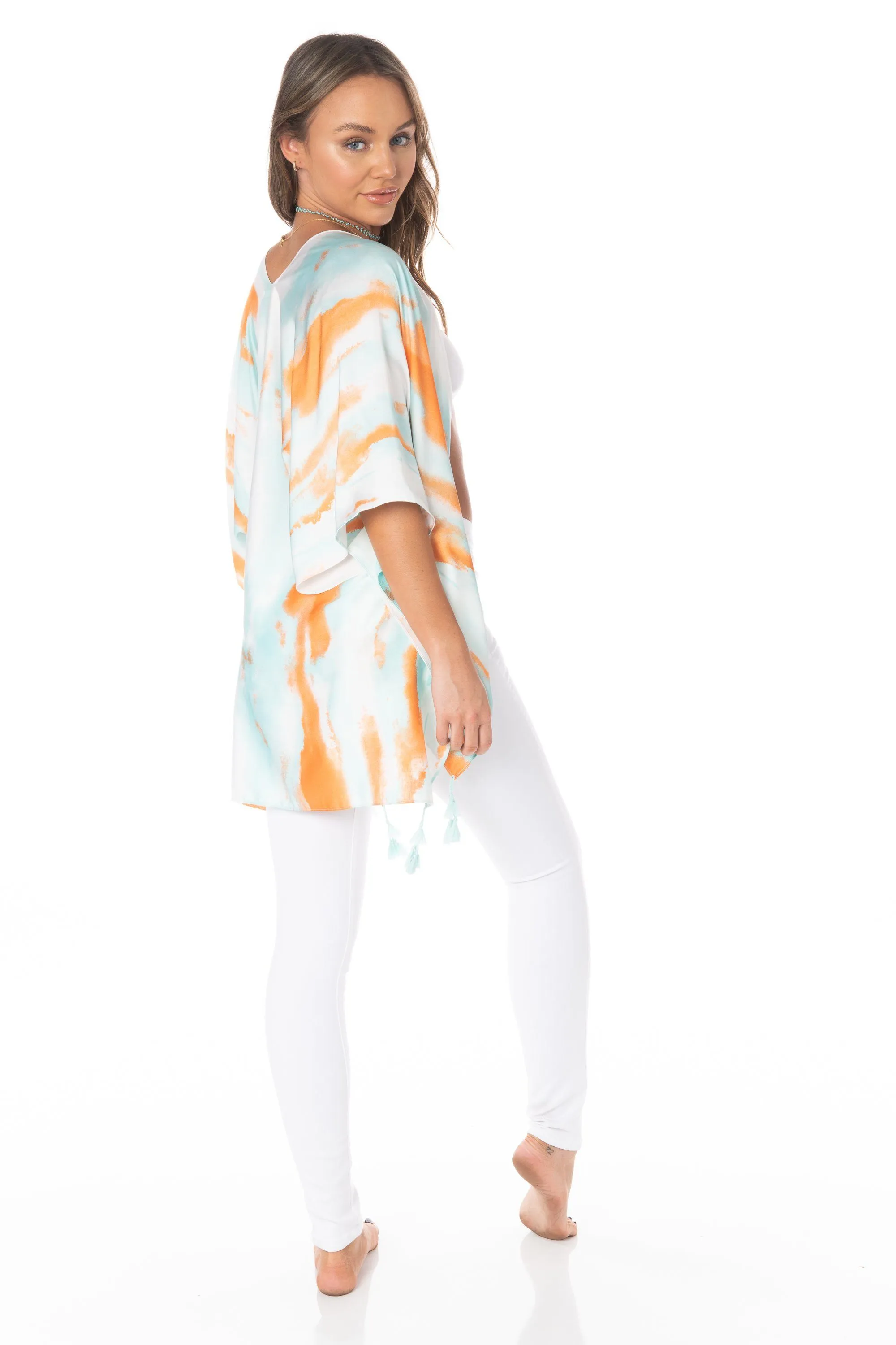 Orange Blue Tie Dye Tassel Cover Up