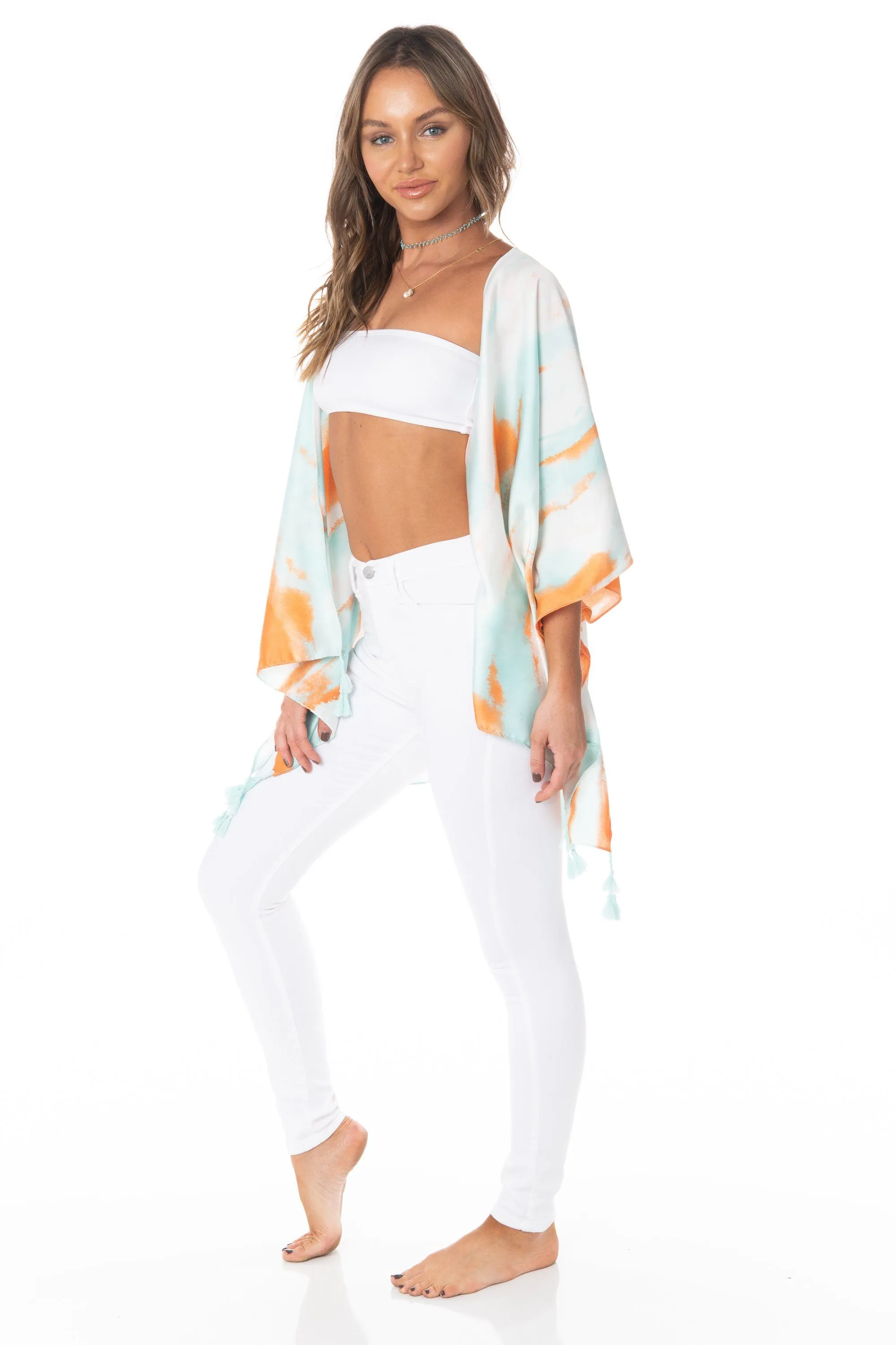 Orange Blue Tie Dye Tassel Cover Up