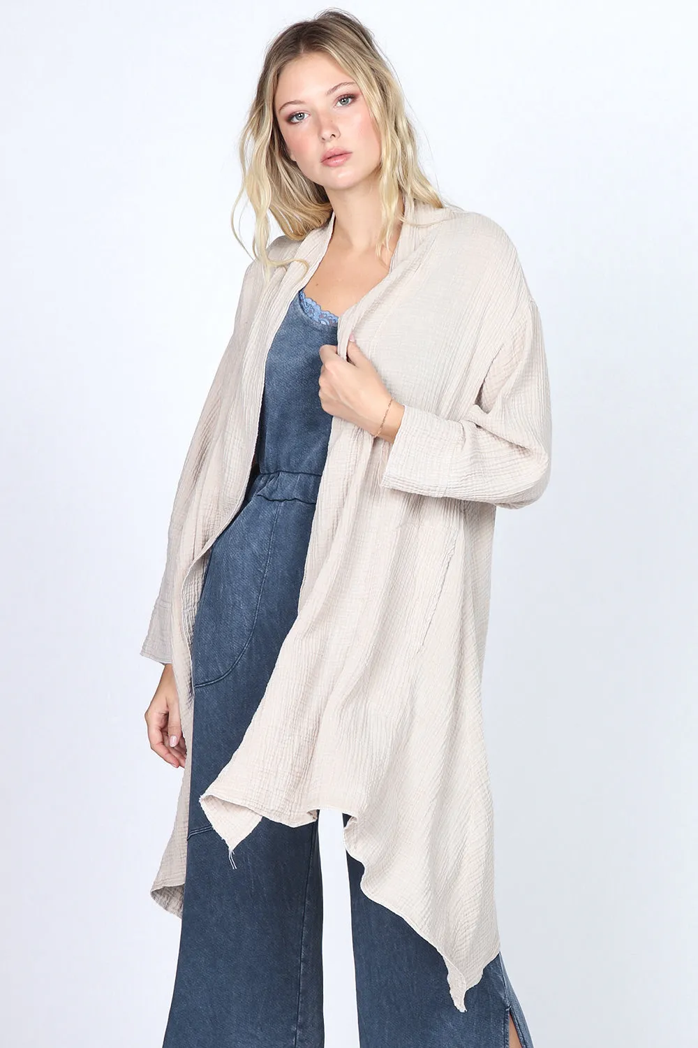 Oversized Mineral-Wash Dolman Sleeve Cardigan