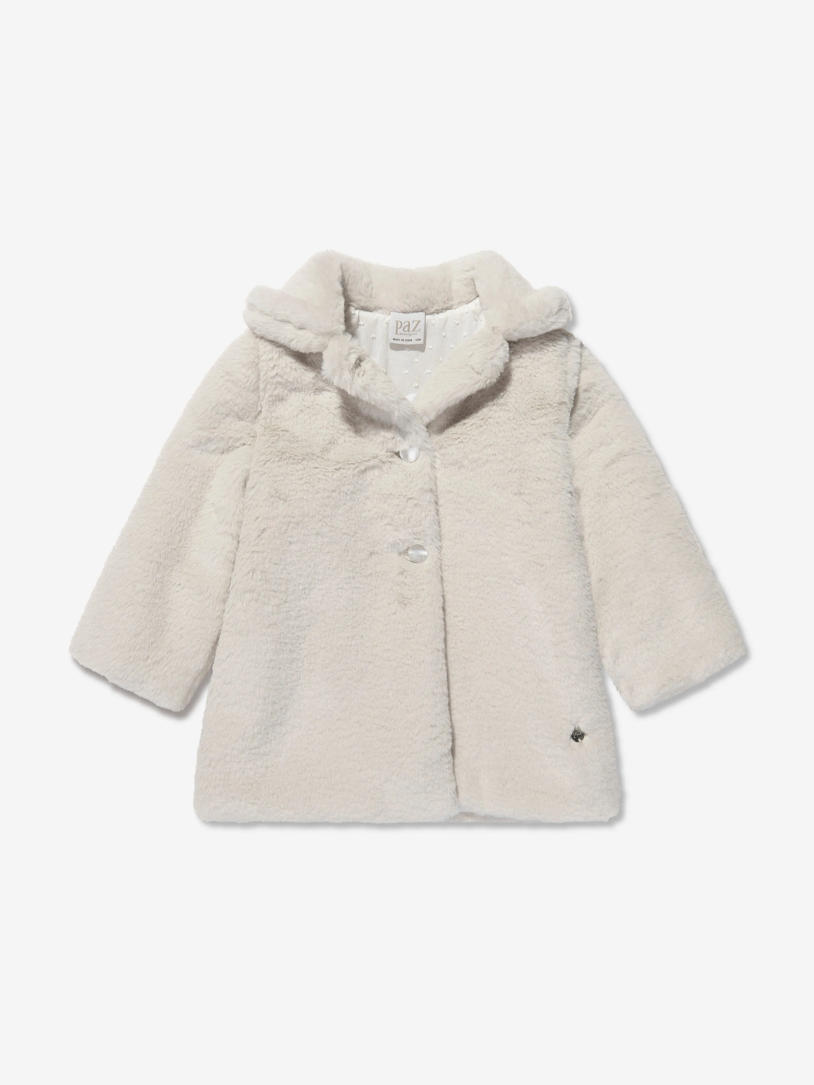 Paz Rodriguez Girls Faux Fur Coat in Beige