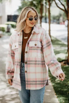 Pink/Gray Plaid Shacket for Women