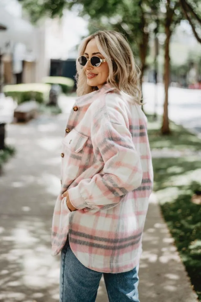 Pink/Gray Plaid Shacket for Women