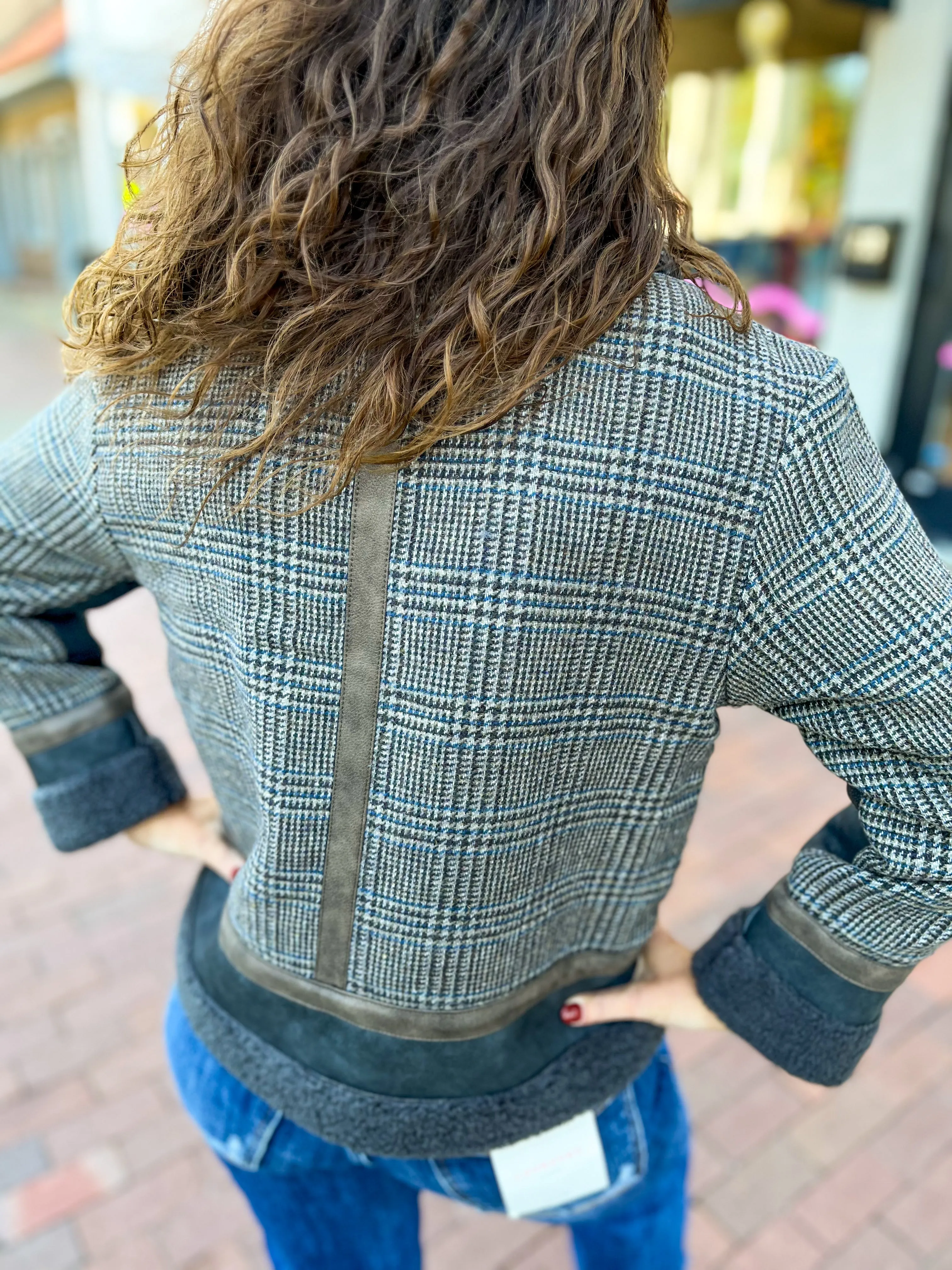 Plaid Contrast Bomber Jacket