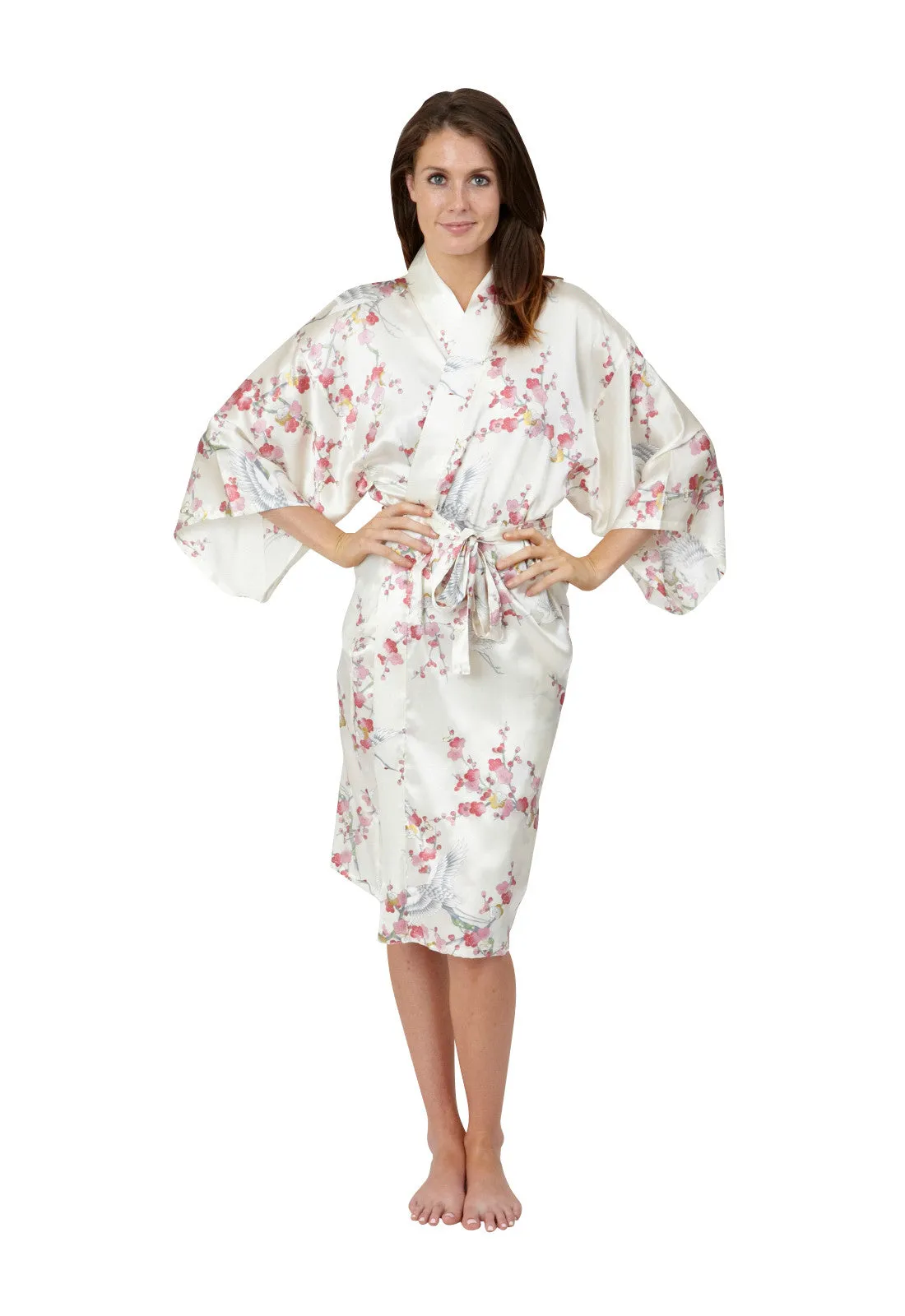 Plum & Crane Silk Short Kimono