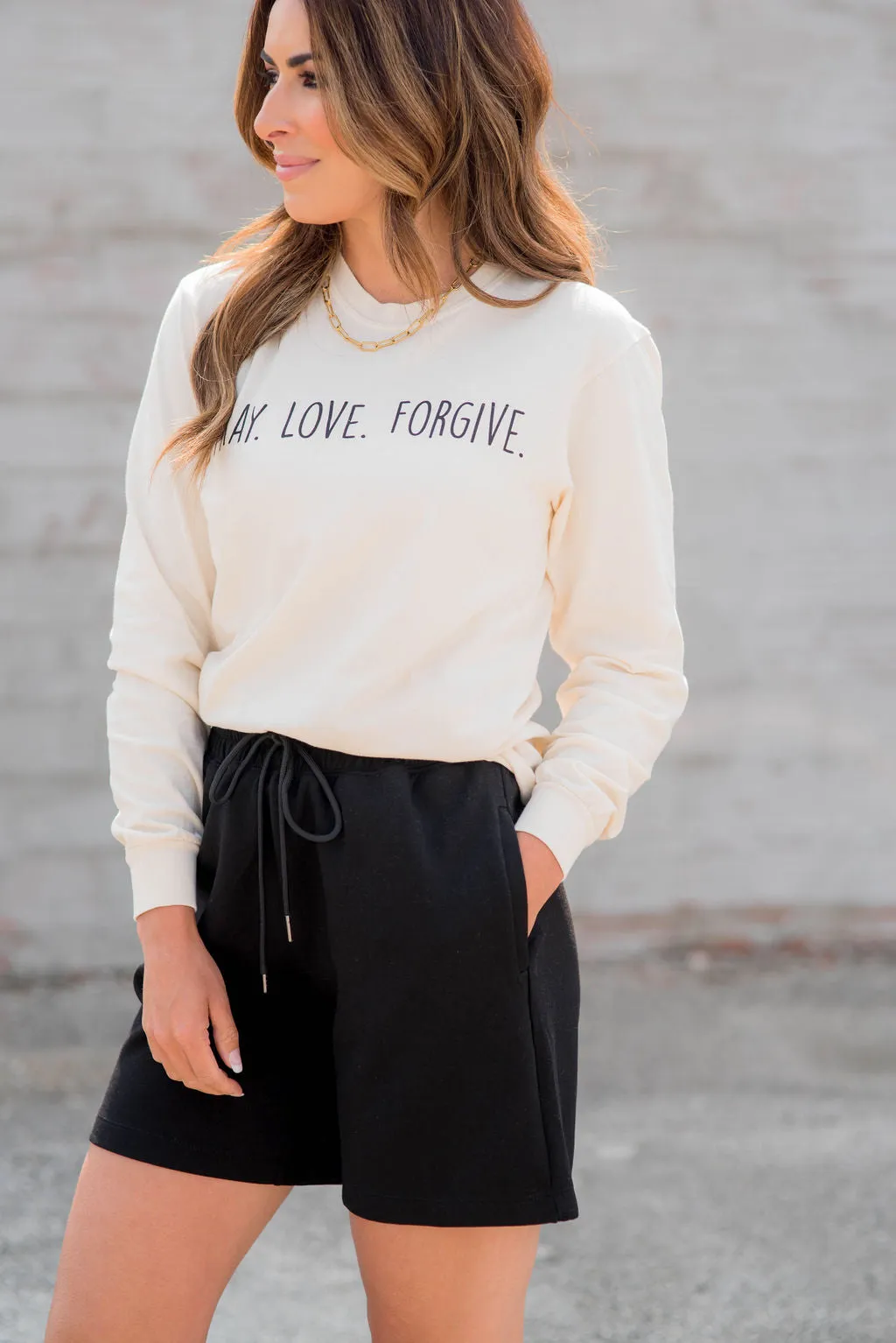 Pray Love Forgive Graphic Long Sleeve Tee