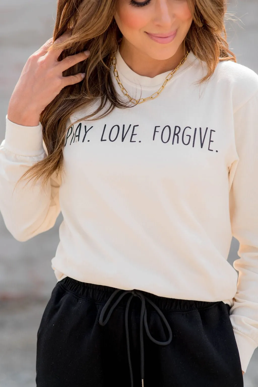 Pray Love Forgive Graphic Long Sleeve Tee