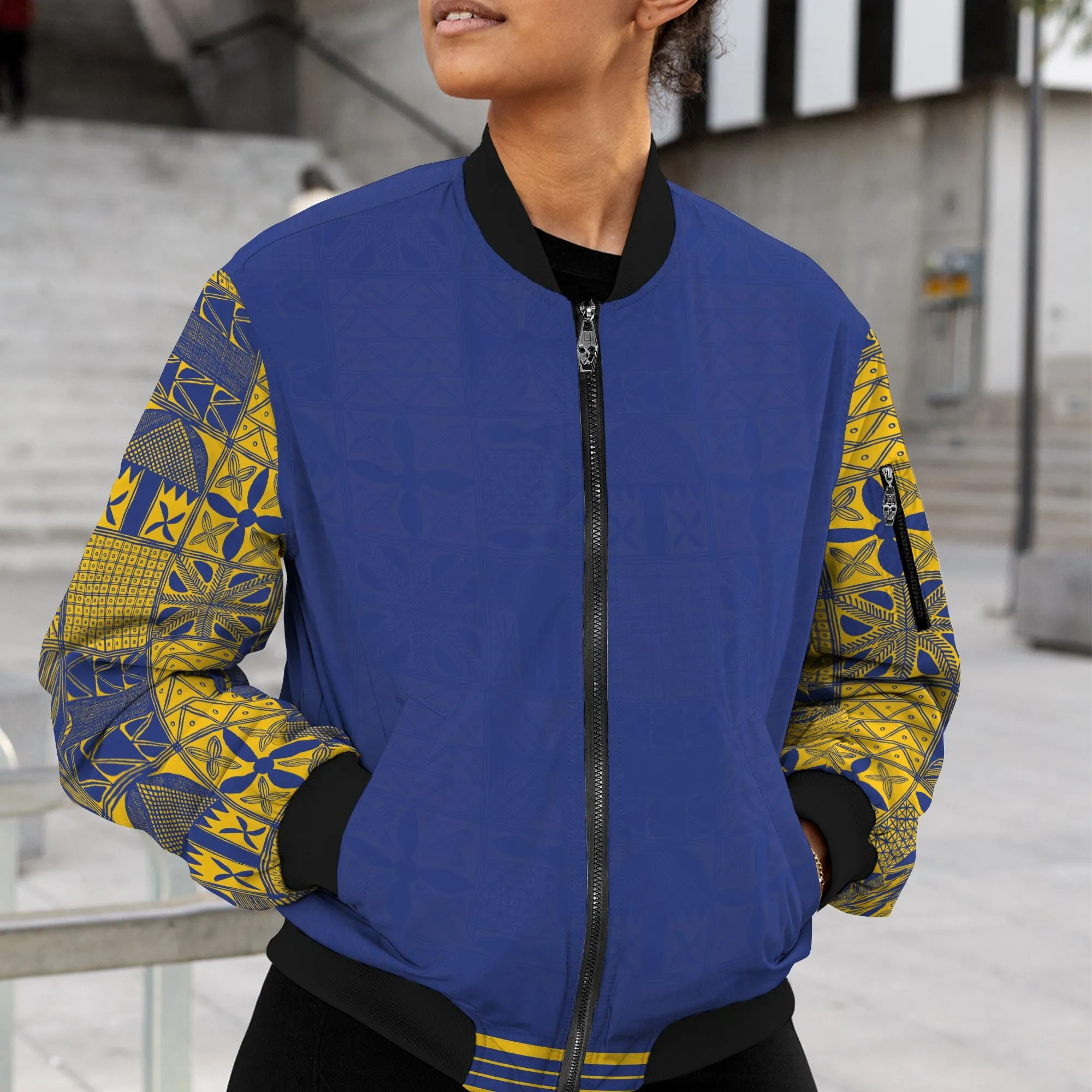 Printed Mudcloth Pattern Bomber Jacket