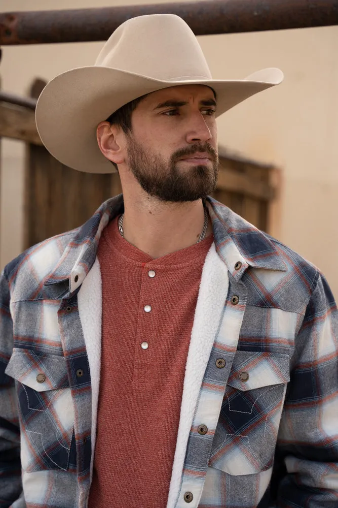 "Hooey Mens Flannel Jacket" Denim/White Plaid w/Cream Sherpa