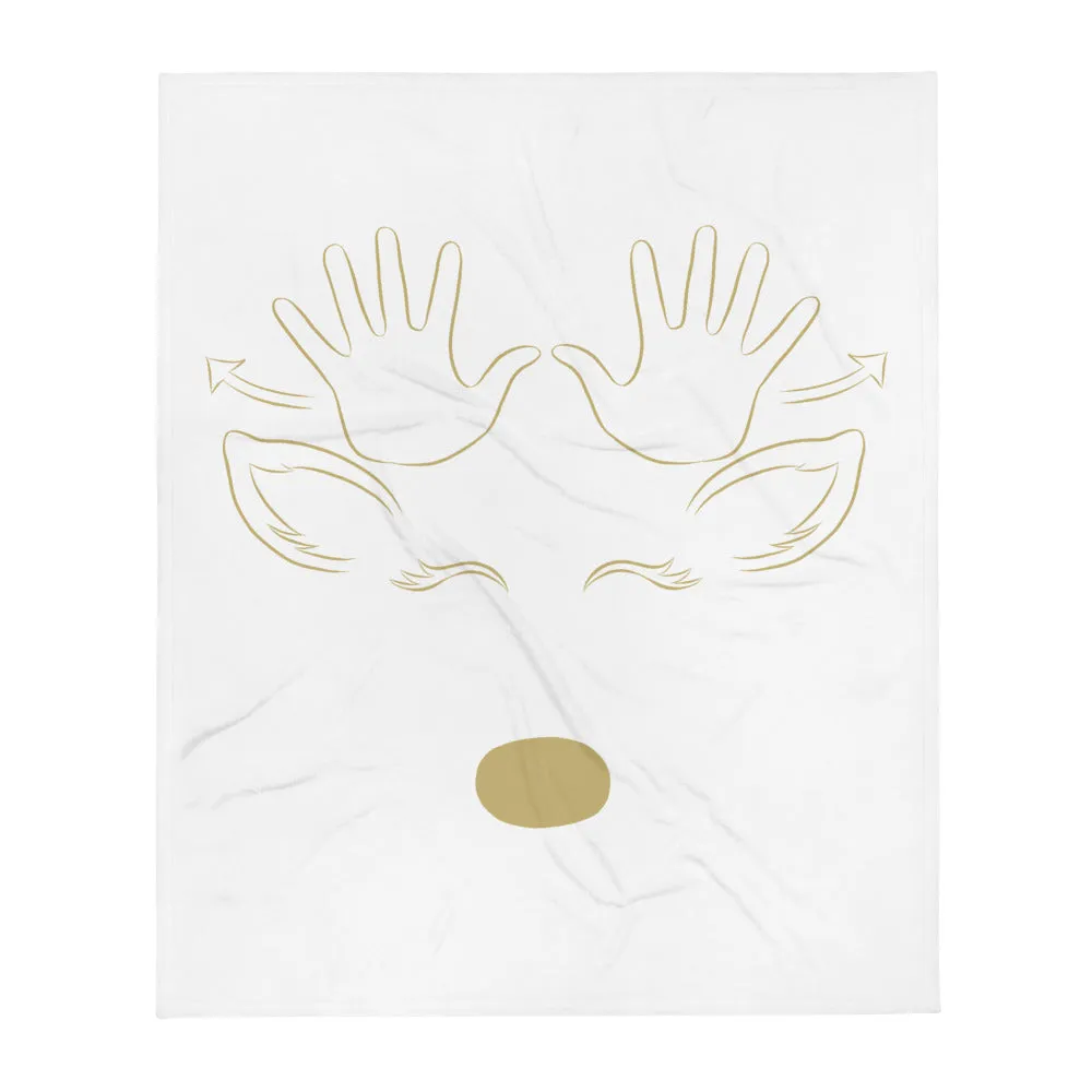 REINDEER (ASL) Throw Blanket - White/Gold