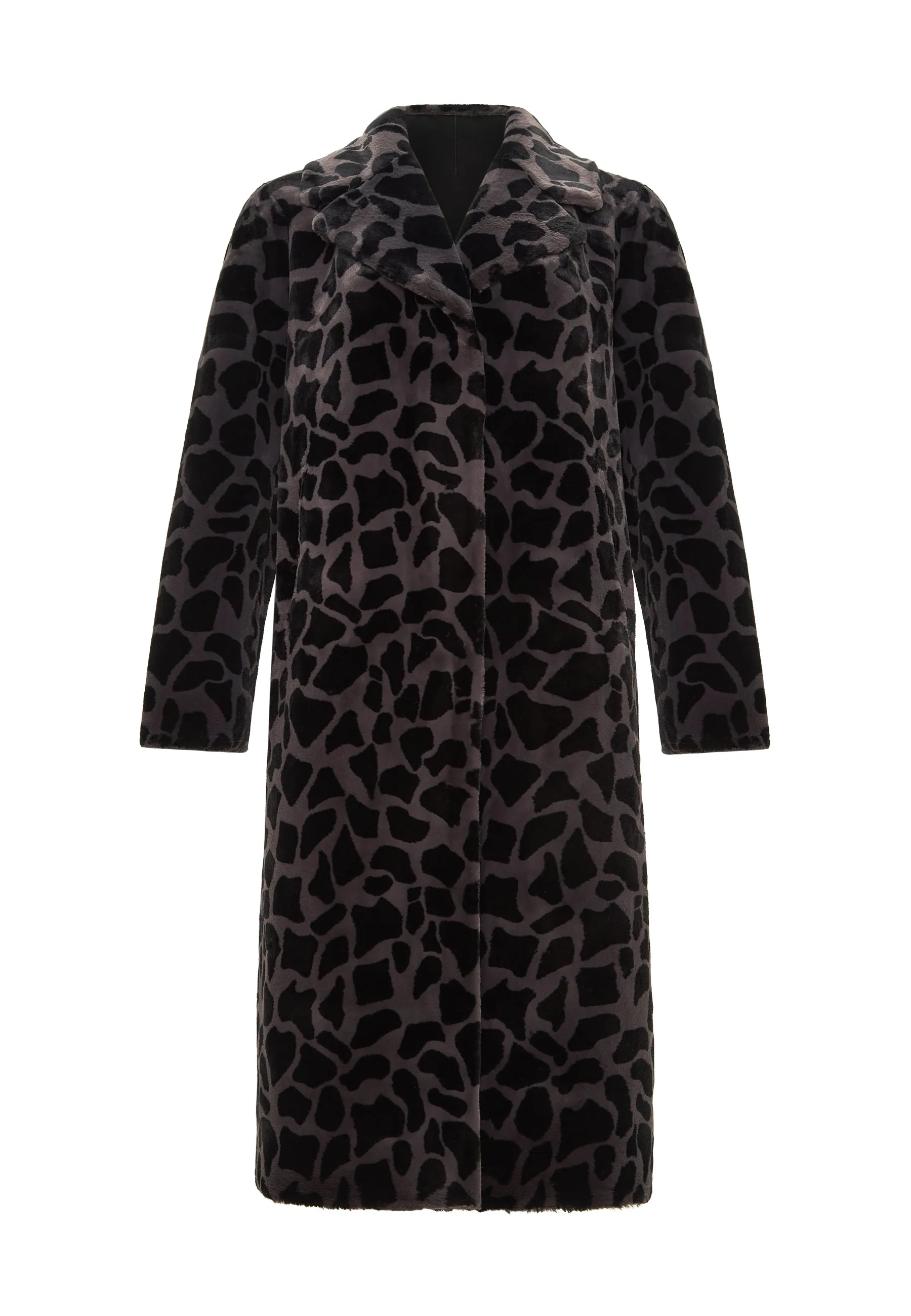 Reversible Animal Print Faux Fur Coat Pantera - Black