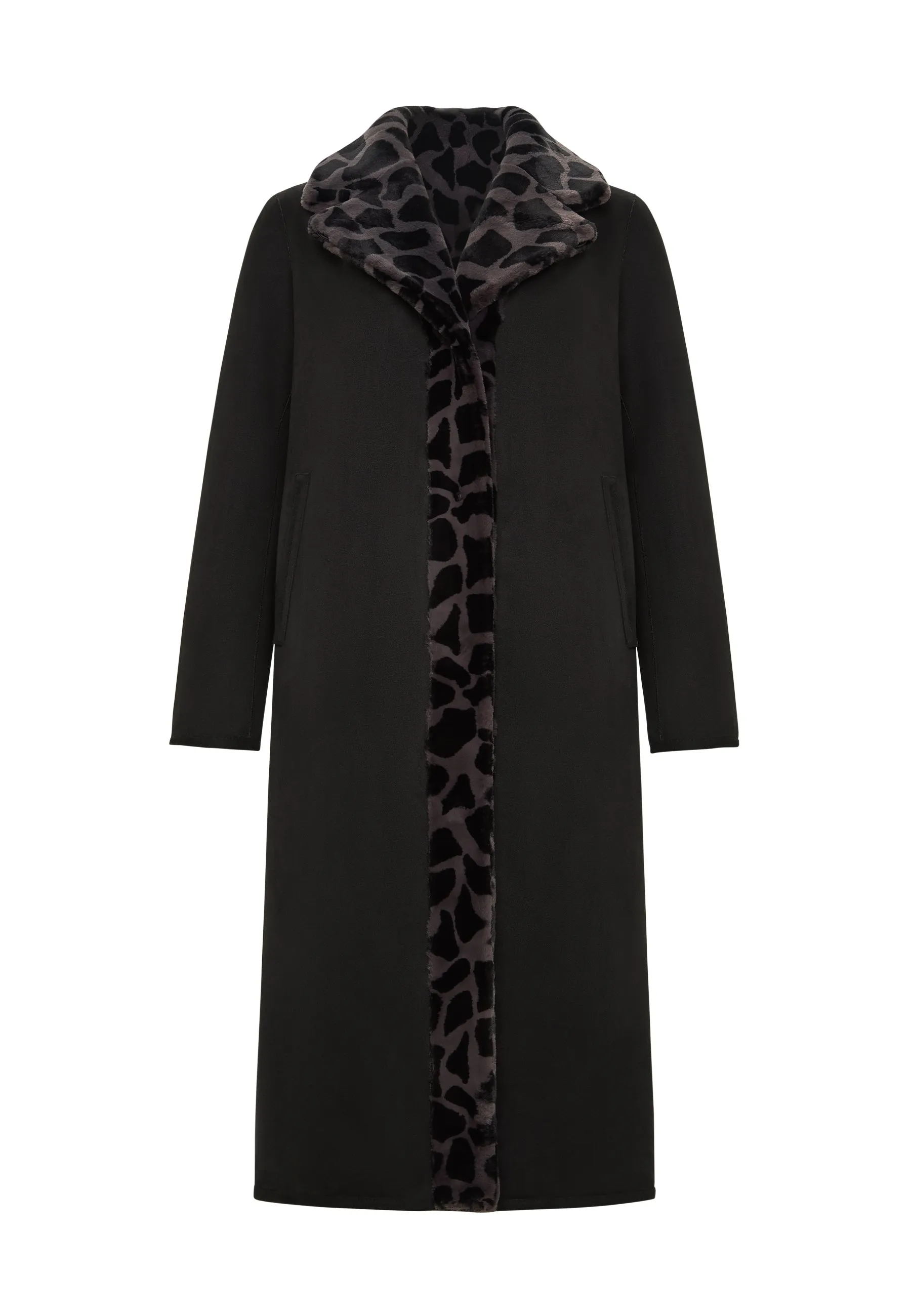 Reversible Animal Print Faux Fur Coat Pantera - Black