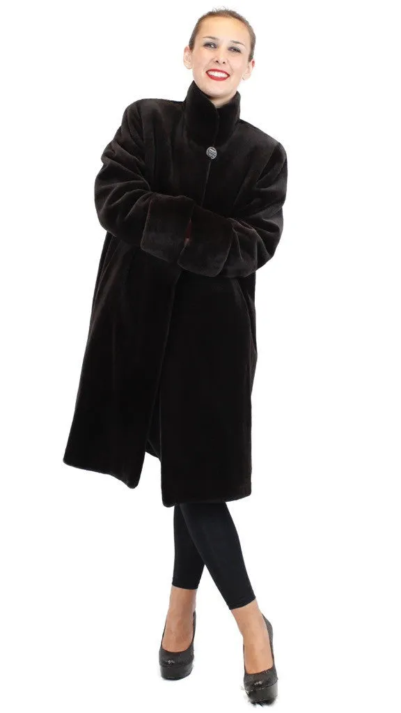 REVERSIBLE DARK BROWN SHEARED MINK FUR 7/8 COAT