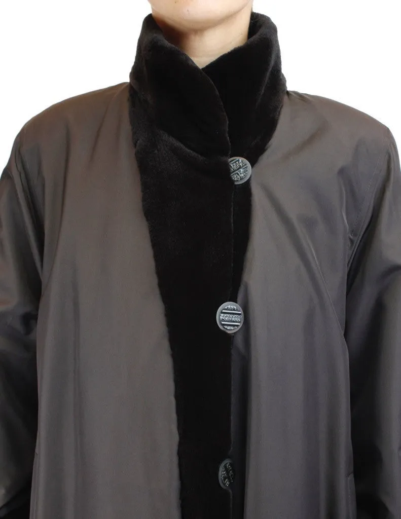 REVERSIBLE DARK BROWN SHEARED MINK FUR 7/8 COAT