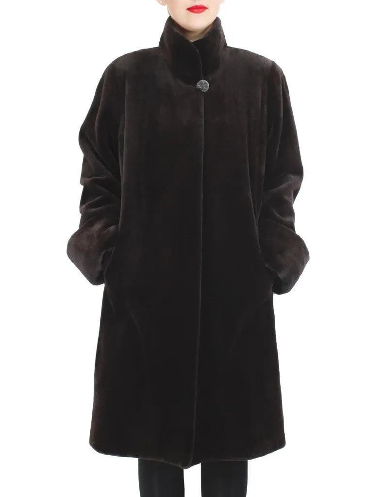 REVERSIBLE DARK BROWN SHEARED MINK FUR 7/8 COAT