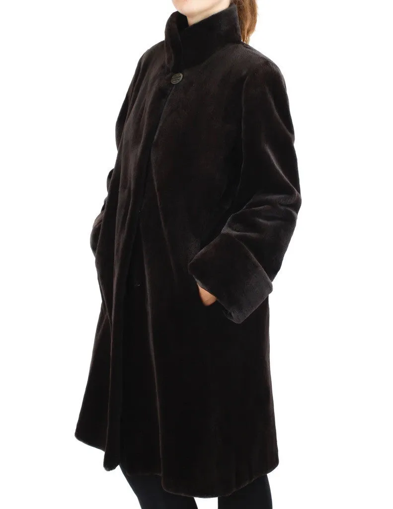 REVERSIBLE DARK BROWN SHEARED MINK FUR 7/8 COAT