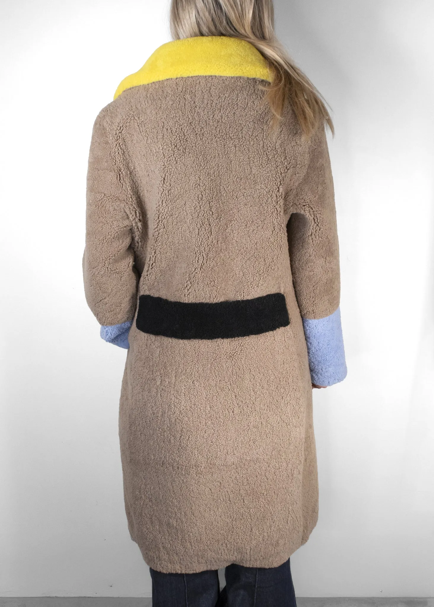 Saks Potts Lamb Fur Colorblock Pattern Fur Coat