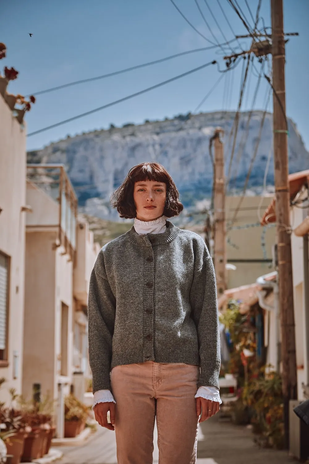 SANDRA Funnel-Neck Cardigan in Merino Wool - Ash Grey