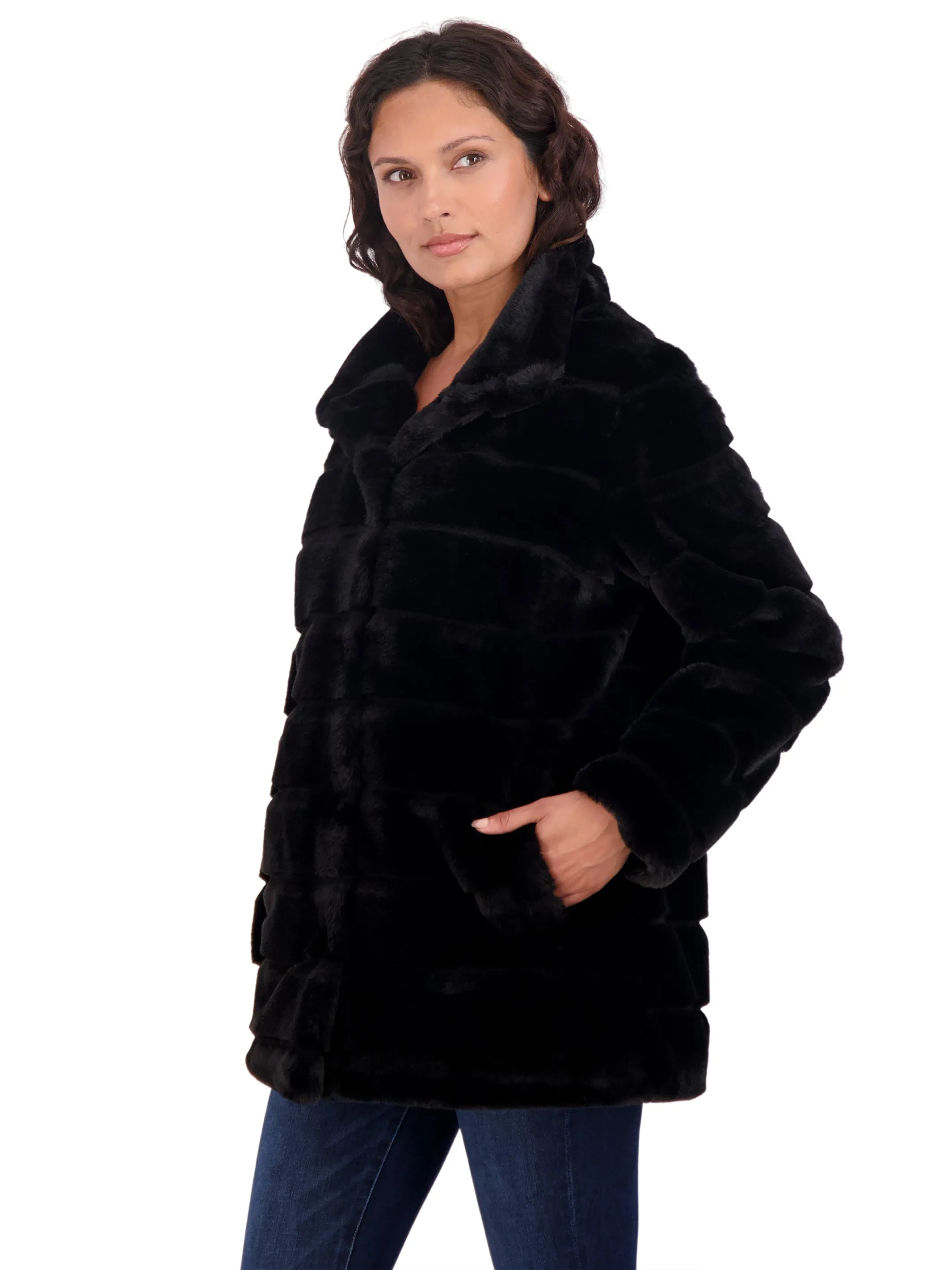 Sebby Collection Women's 3/4 Faux Fur Snap Front Coat