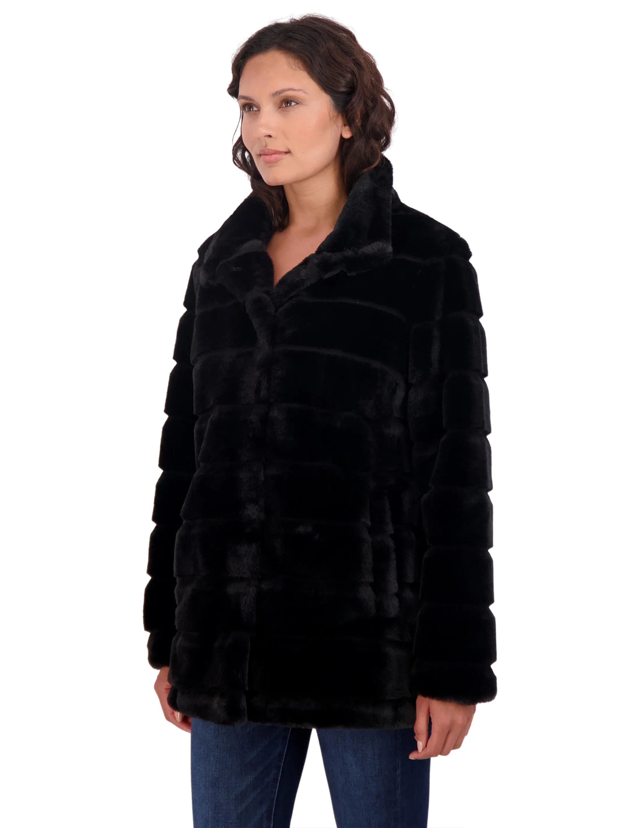 Sebby Collection Women's 3/4 Faux Fur Snap Front Coat