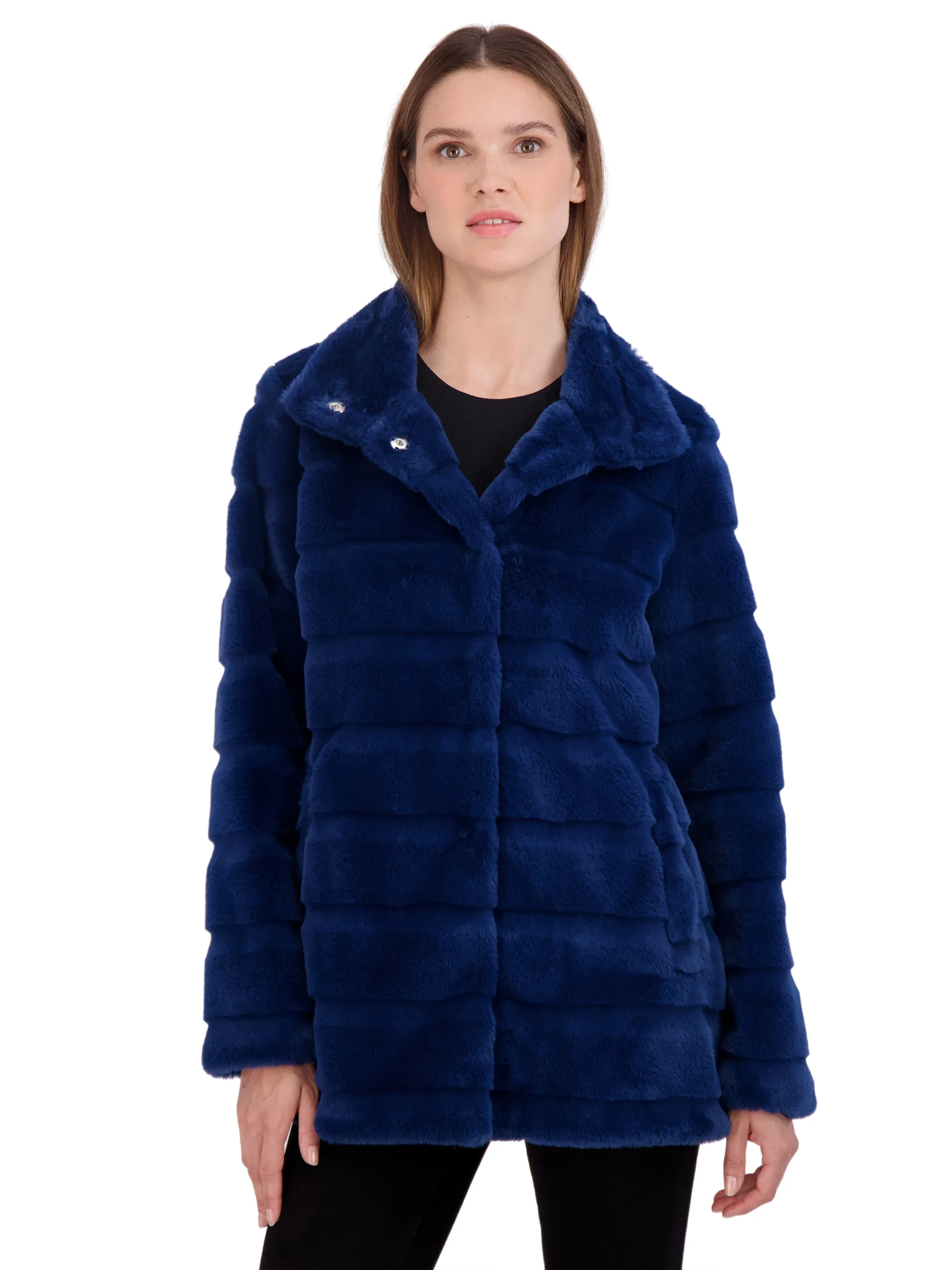 Sebby Collection Women's 3/4 Faux Fur Snap Front Coat