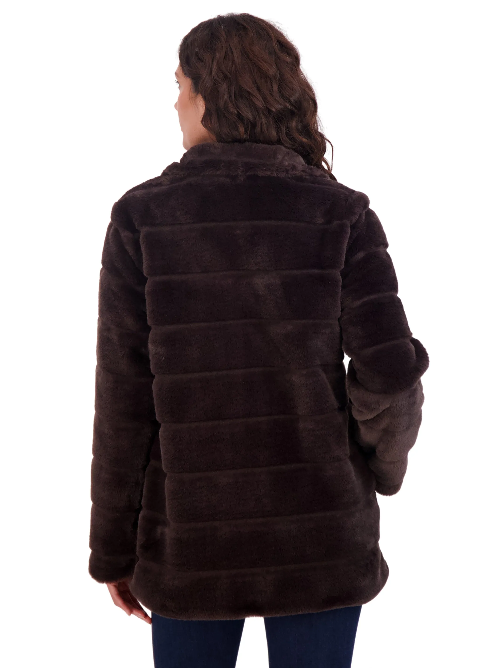 Sebby Collection Women's 3/4 Faux Fur Snap Front Coat