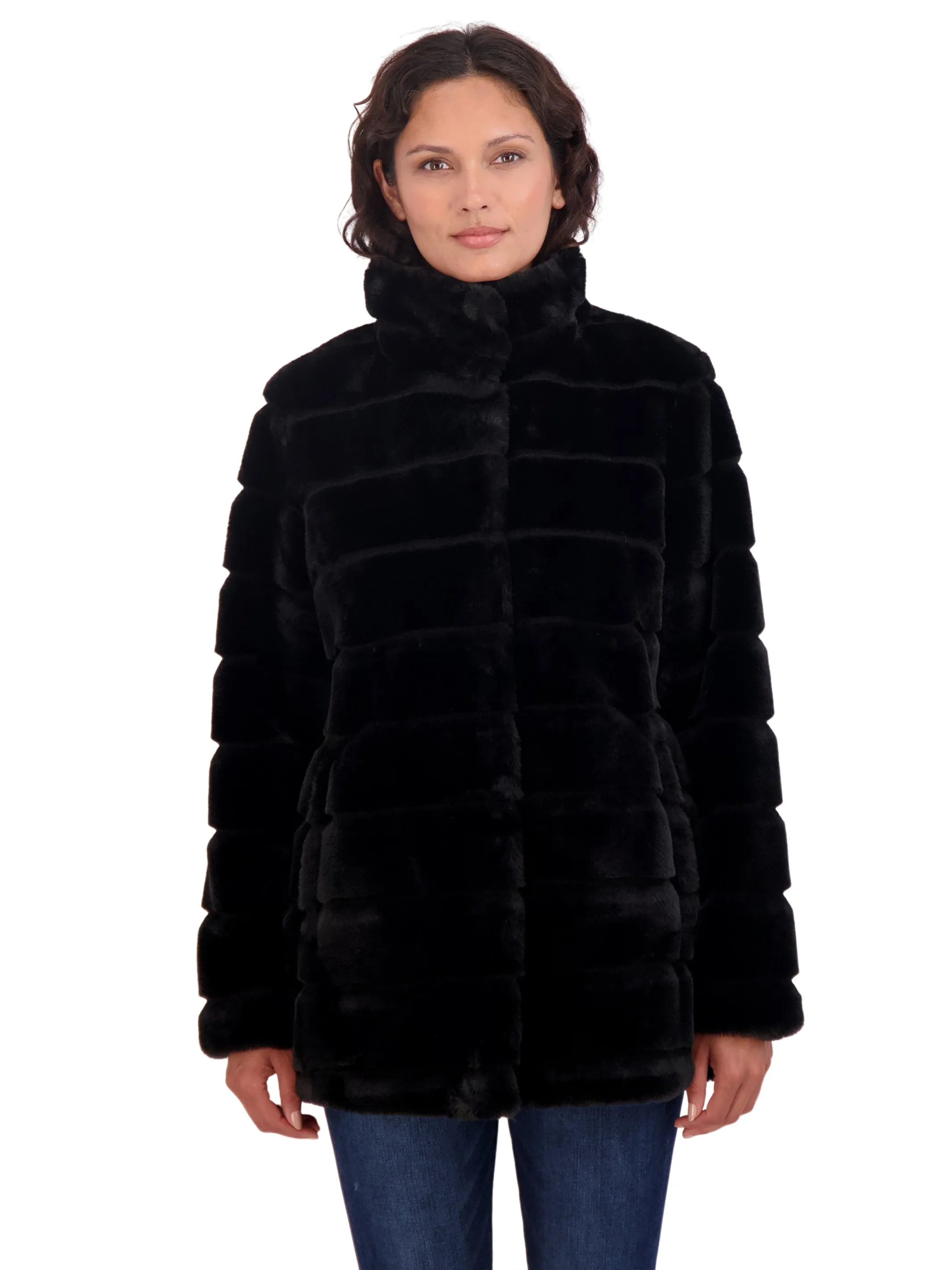 Sebby Collection Women's 3/4 Faux Fur Snap Front Coat