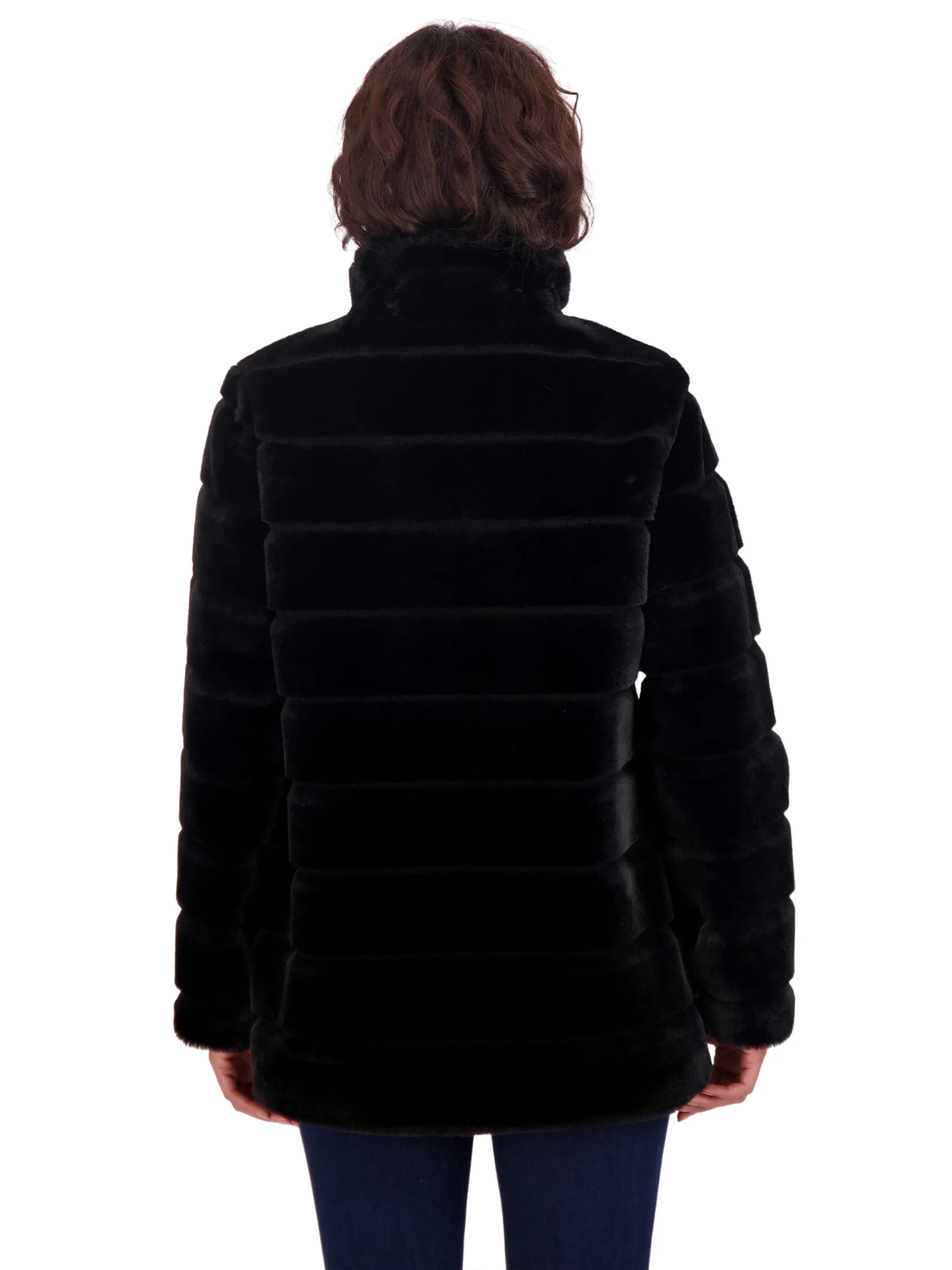 Sebby Collection Women's 3/4 Faux Fur Snap Front Coat